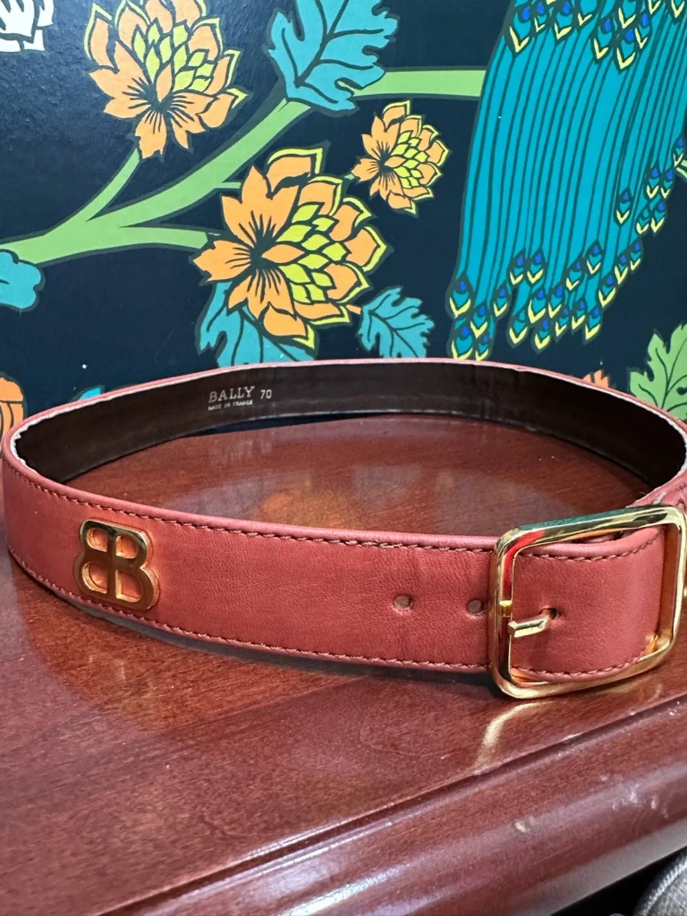 Vintage Bally BB Logo brown Leather Belt Size 70 XS Made in France